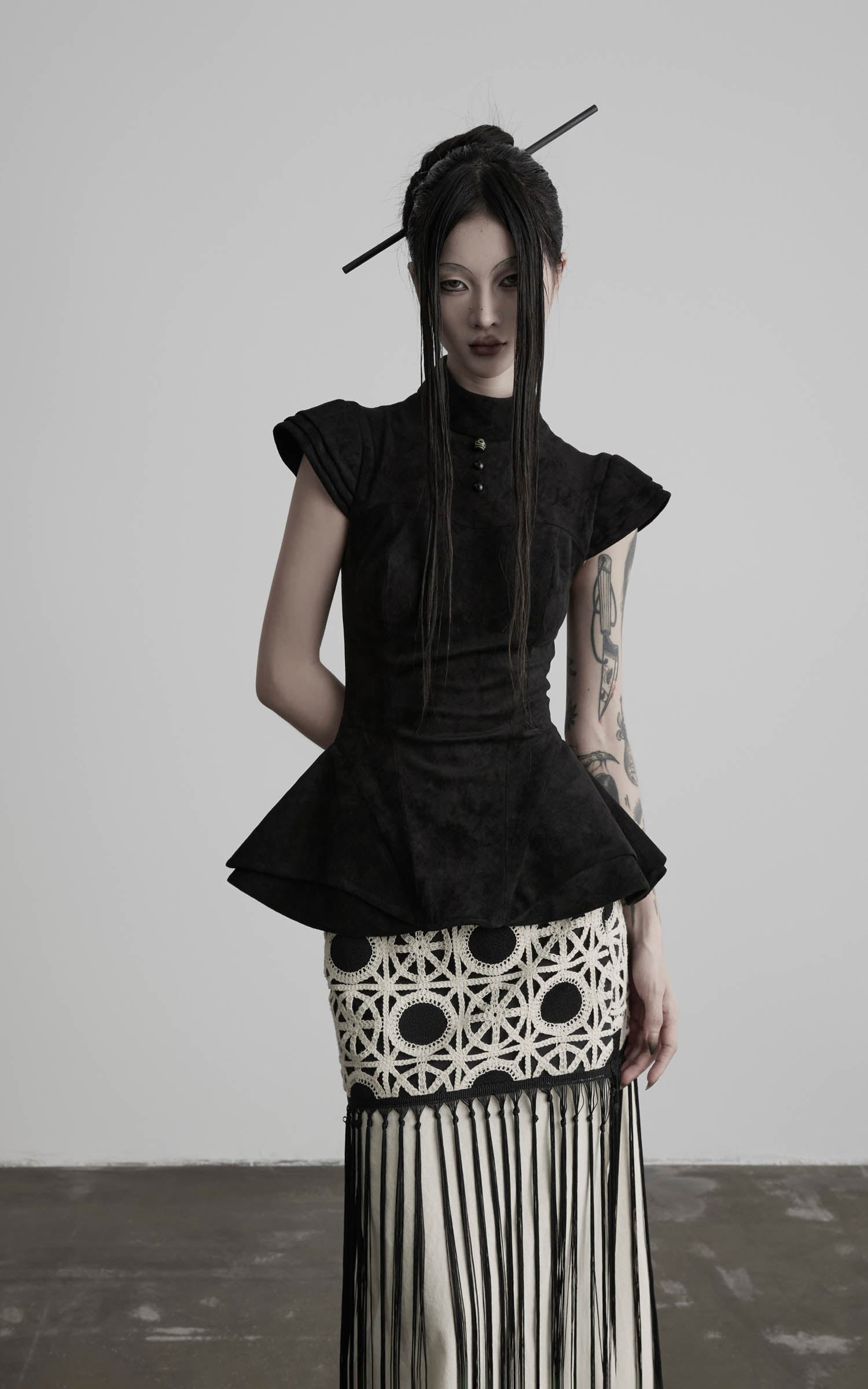 DOINDULGE Stand Collar Cap Sleeve Peplum Top