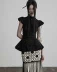 DOINDULGE Stand Collar Cap Sleeve Peplum Top