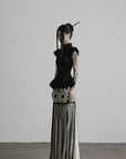DOINDULGE Stand Collar Cap Sleeve Peplum Top