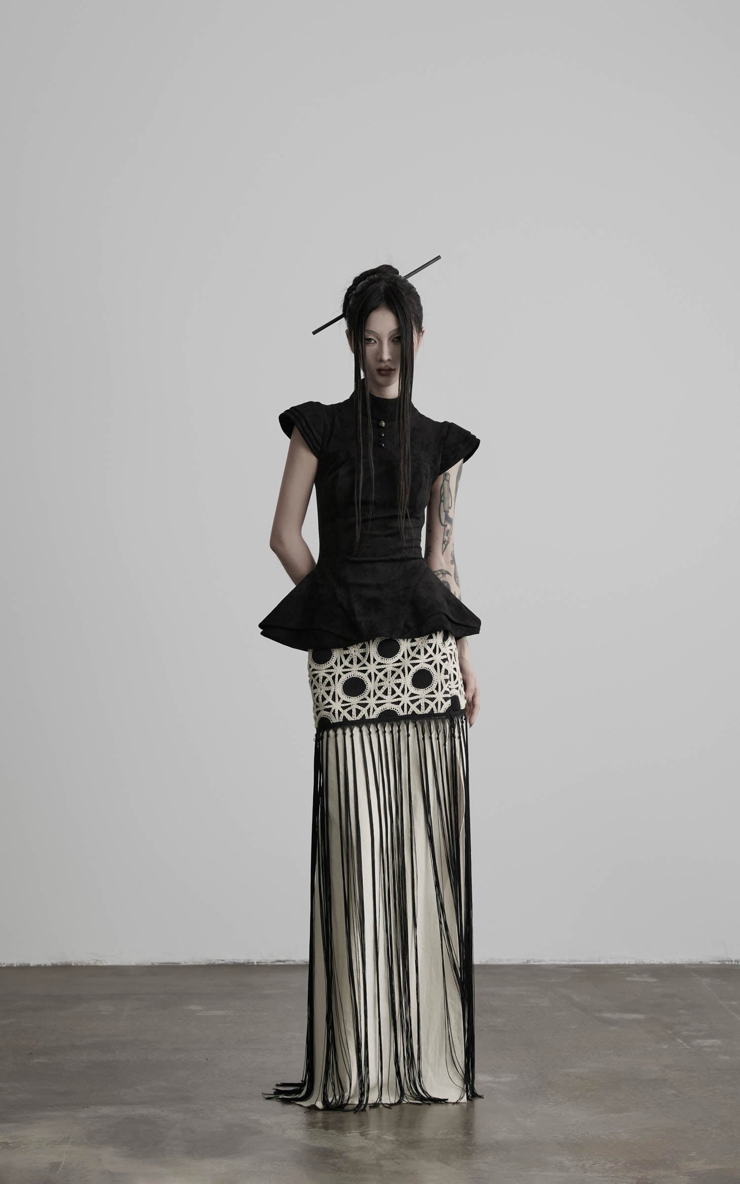 DOINDULGE Stand Collar Cap Sleeve Peplum Top