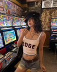 WARDEN EDGE Rhinestone Washed Denim Low-Rise Shorts