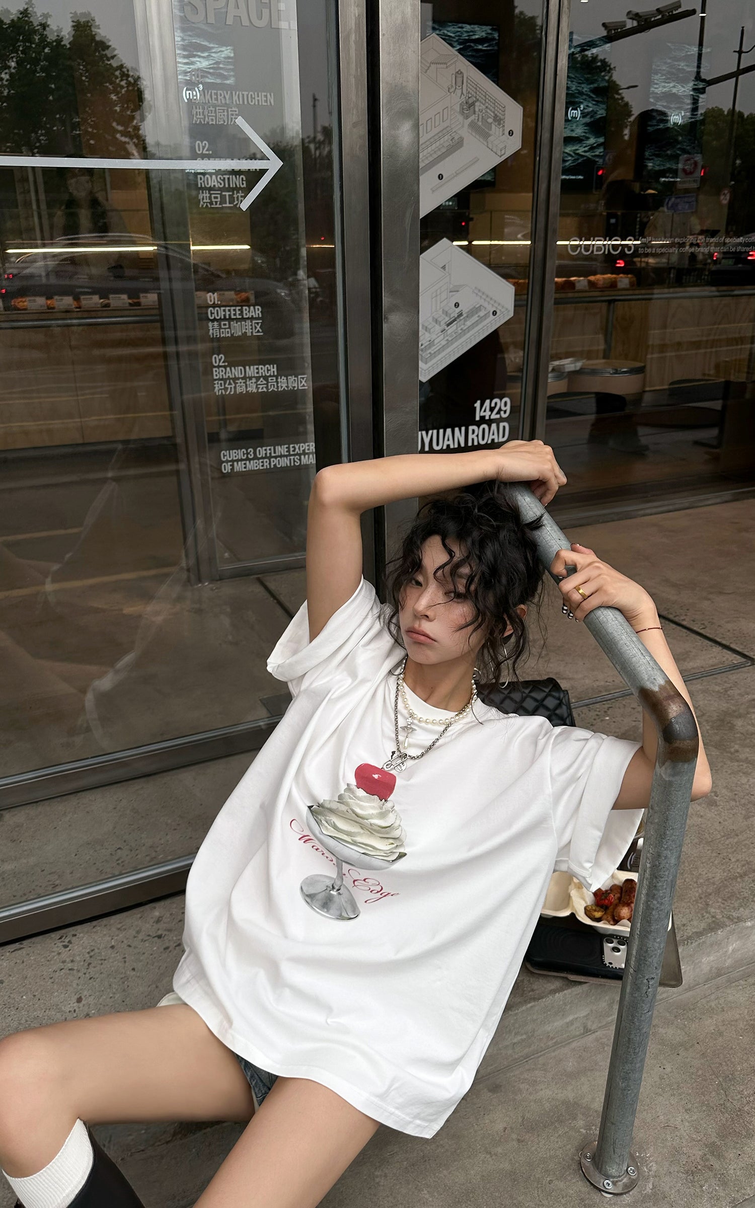 WARDEN EDGE Cherry Sundae Graphic Oversized T-Shirt