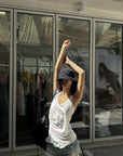 WARDEN EDGE Cherry Sundae Graphic Tee, Ruched Tank Top & Foldover Denim Micro Shorts Set