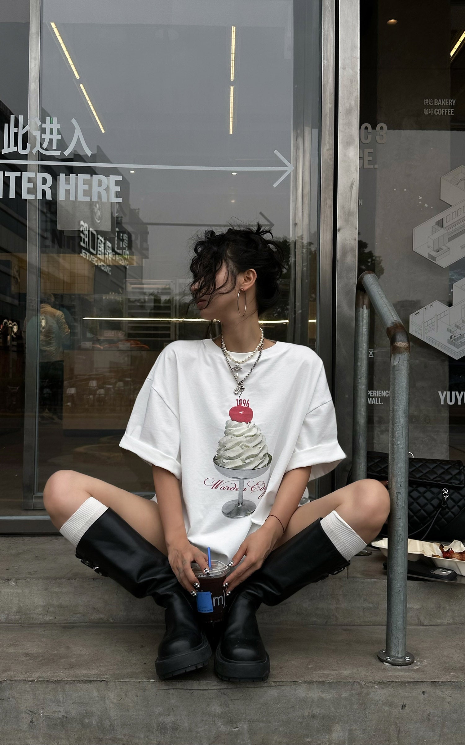 WARDEN EDGE Cherry Sundae Graphic Oversized T-Shirt