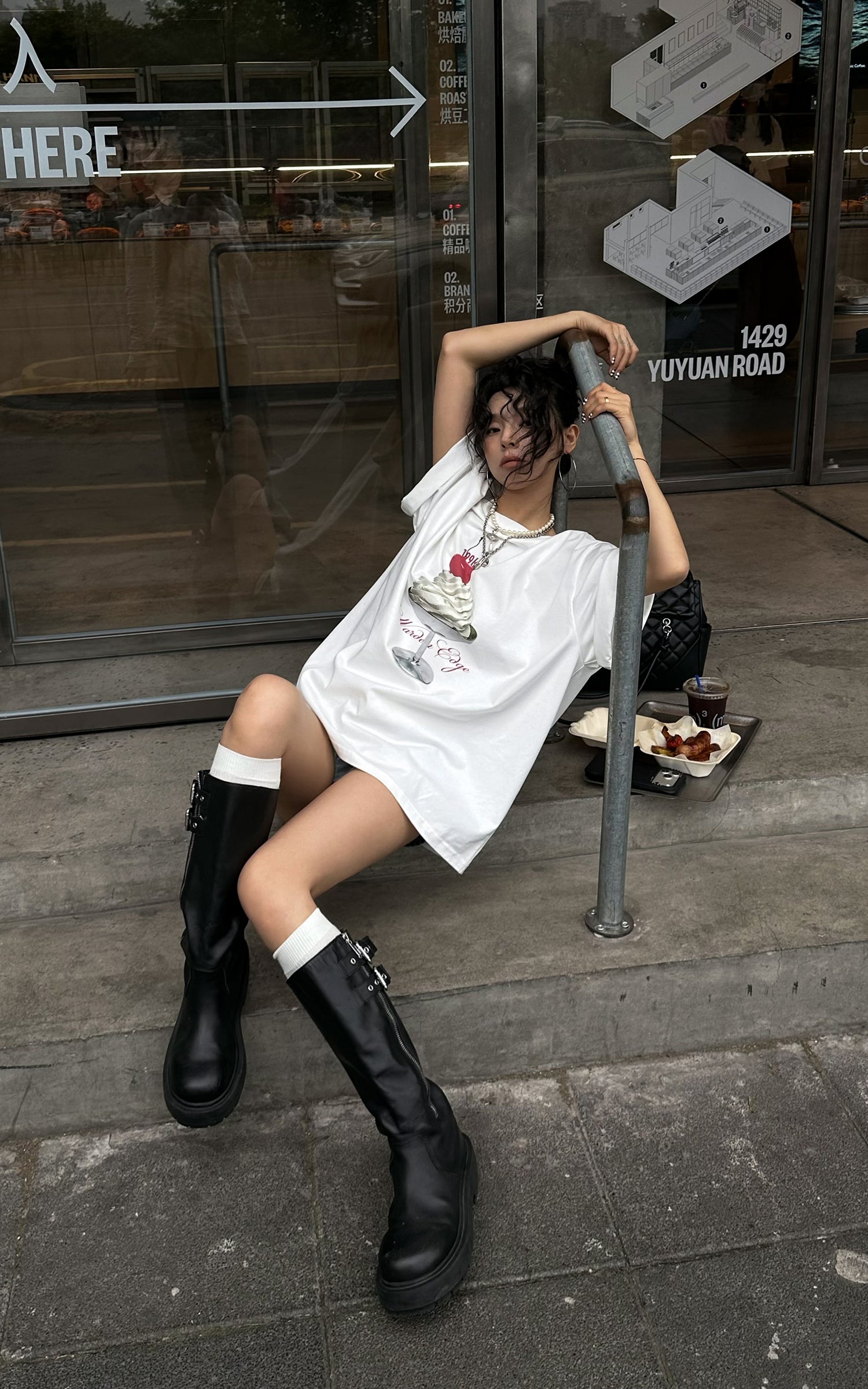 WARDEN EDGE Cherry Sundae Graphic Oversized T-Shirt