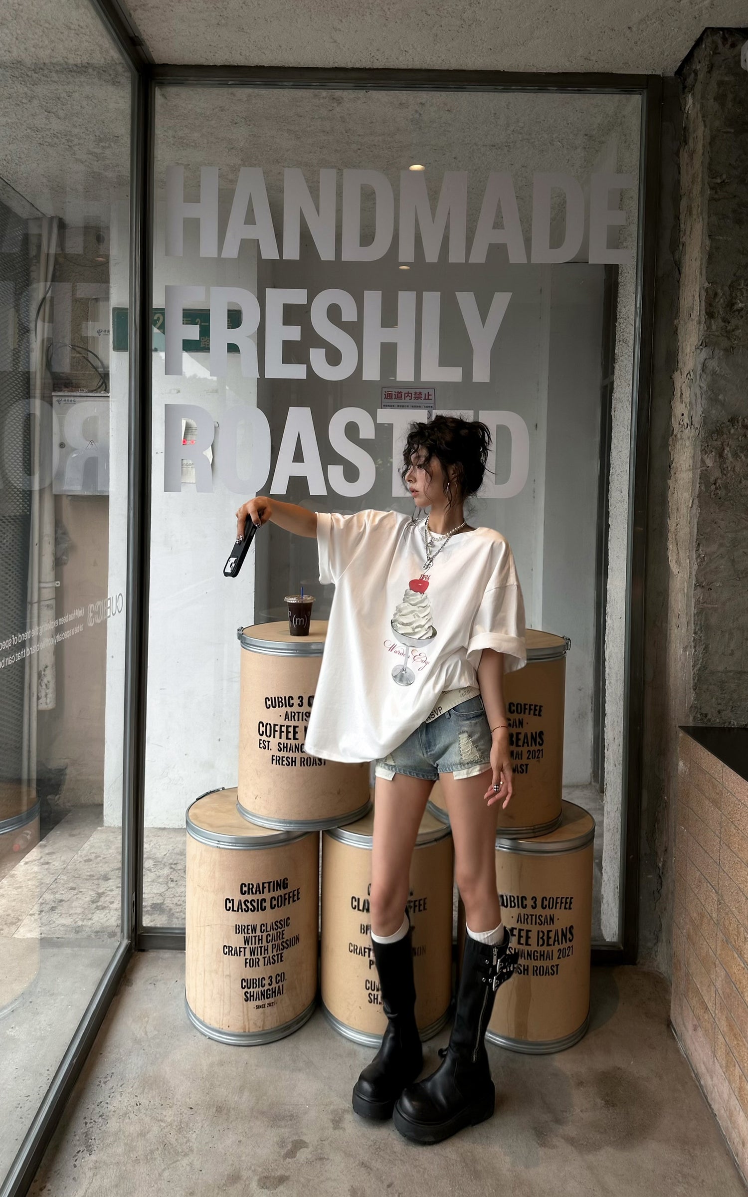 WARDEN EDGE Cherry Sundae Graphic Oversized T-Shirt