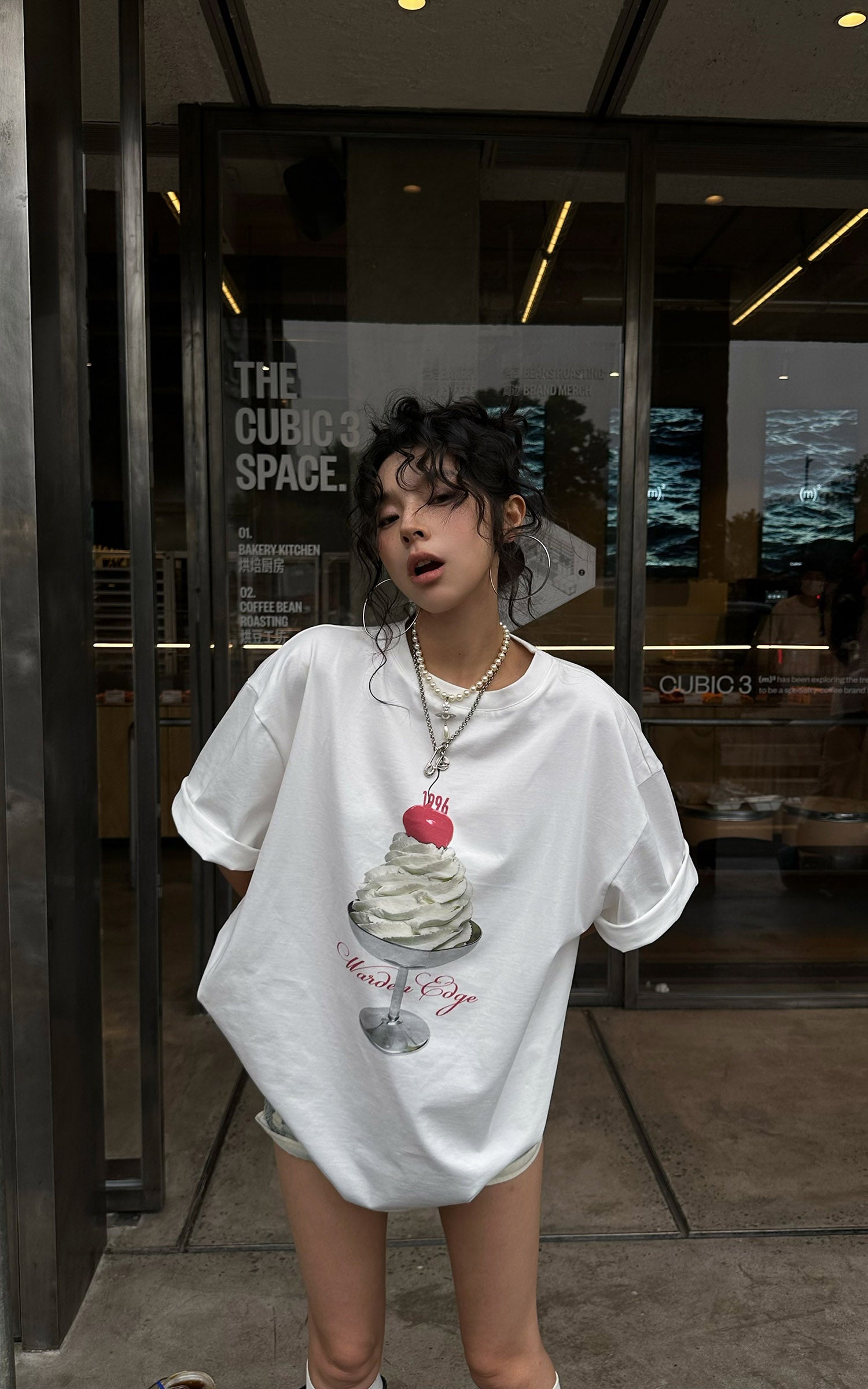 WARDEN EDGE Cherry Sundae Graphic Oversized T-Shirt