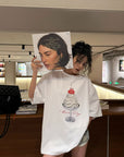 WARDEN EDGE Cherry Sundae Graphic Oversized T-Shirt
