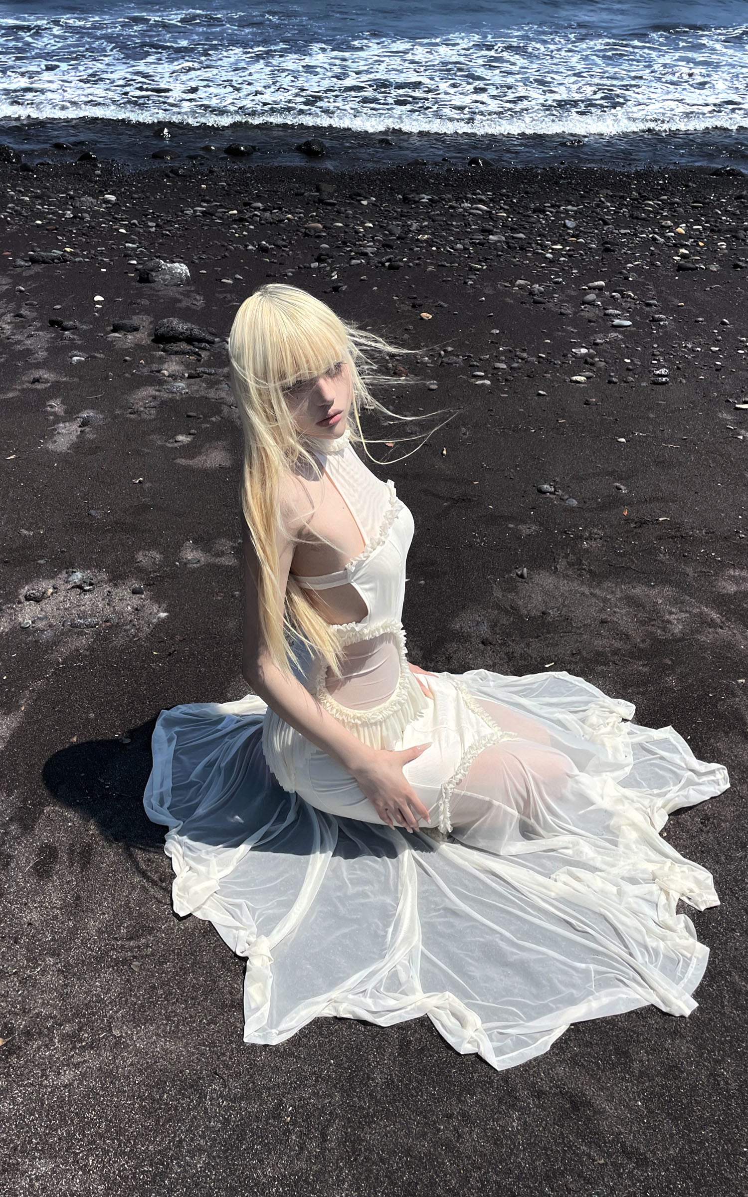 RASE LE SOL Ruffled Open-Waist Mermaid Dress
