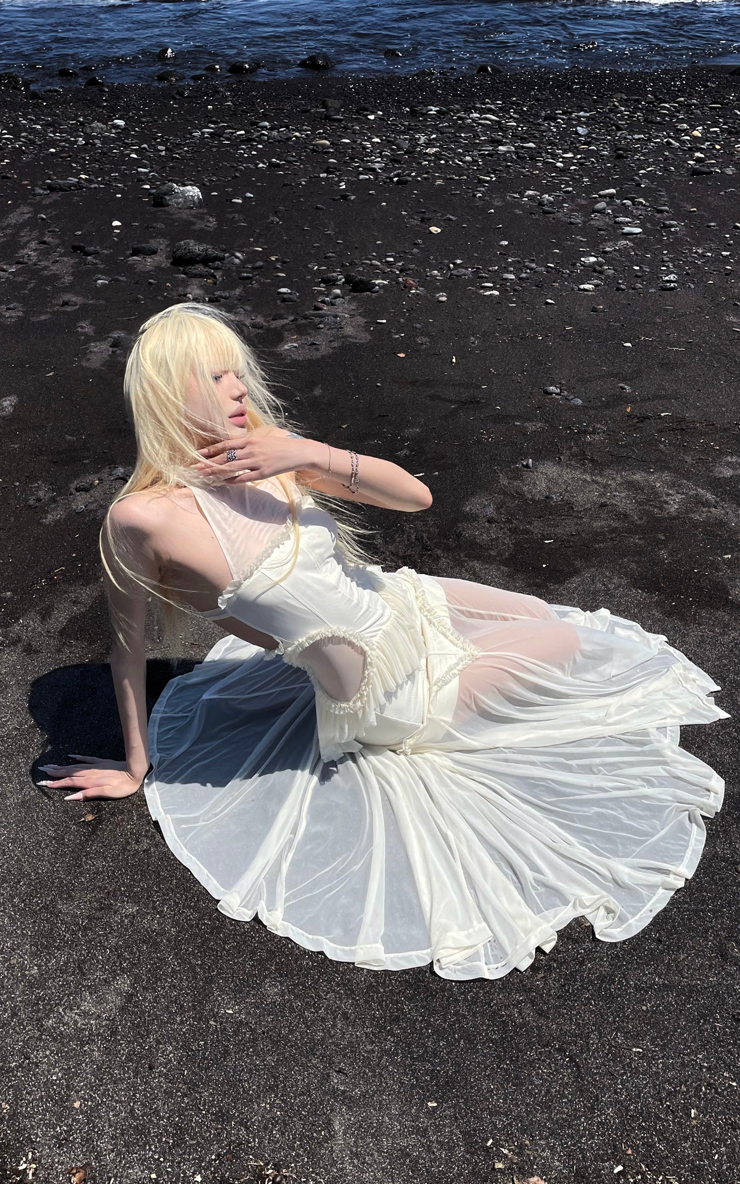 RASE LE SOL Ruffled Open-Waist Mermaid Dress