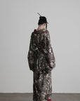DOINDULGE Butterfly Print Wide Sleeve Maxi Kimono Robe
