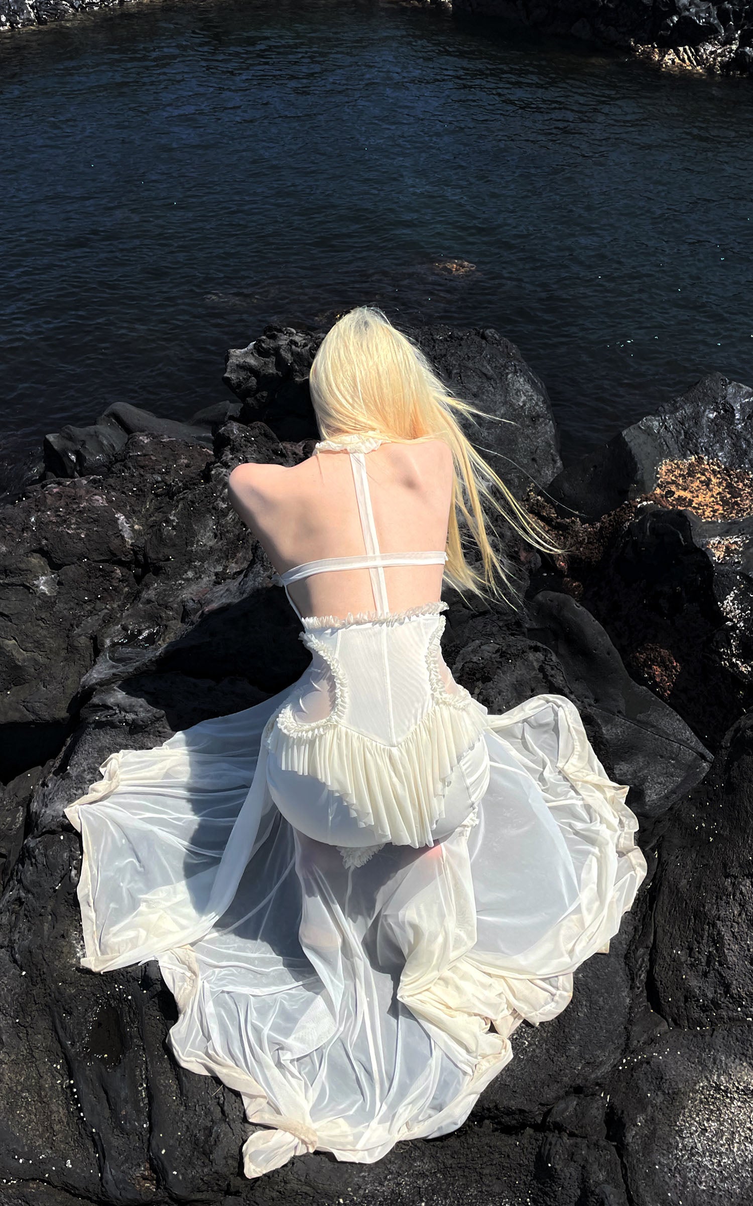 RASE LE SOL Ruffled Open-Waist Mermaid Dress