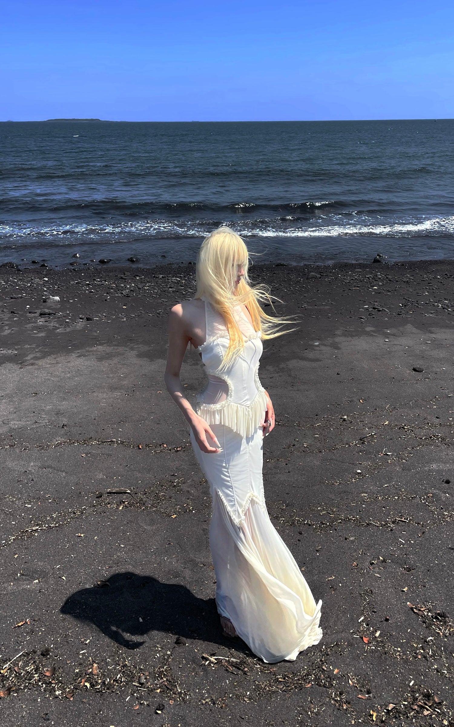 RASE LE SOL Ruffled Open-Waist Mermaid Dress