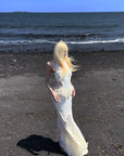 RASE LE SOL Ruffled Open-Waist Mermaid Dress
