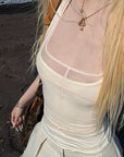 Rase le sol Gothic Letter Mesh Fitted Tank Top