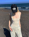 Rase le sol Gothic Letter Mesh Fitted Tank Top