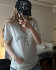 Rase le sol Safety Pin Graphic Relaxed T-Shirt & Terry Shorts Set