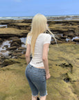 Rase le sol 투어 프린트 비대칭 브이넥 슬림 티셔츠