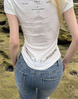 Rase le sol 투어 프린트 비대칭 브이넥 슬림 티셔츠