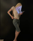 Rase le sol Vintage Washed Mid-Length Denim Pants