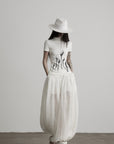 DOINDULGE Half Mock Neck Embroidered Ribbed Knit Top