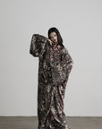 DOINDULGE Butterfly Print Wide Sleeve Maxi Kimono Robe