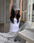 ROVENTE Rhinestone Logo Lace Trim Tank Top
