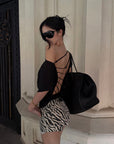 ROVENTE Beaded Open Back Draped Top