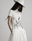 DOINDULGE Half Mock Neck Embroidered Ribbed Knit Top