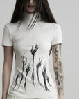 DOINDULGE Half Mock Neck Embroidered Ribbed Knit Top