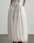 DOINDULGE Low-Rise Sheer Gathered Wide-Leg Pants