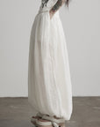 DOINDULGE Low-Rise Sheer Gathered Wide-Leg Pants