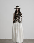 DOINDULGE Low-Rise Sheer Gathered Wide-Leg Pants