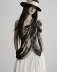 DOINDULGE One Shoulder Brushstroke Ruched Top