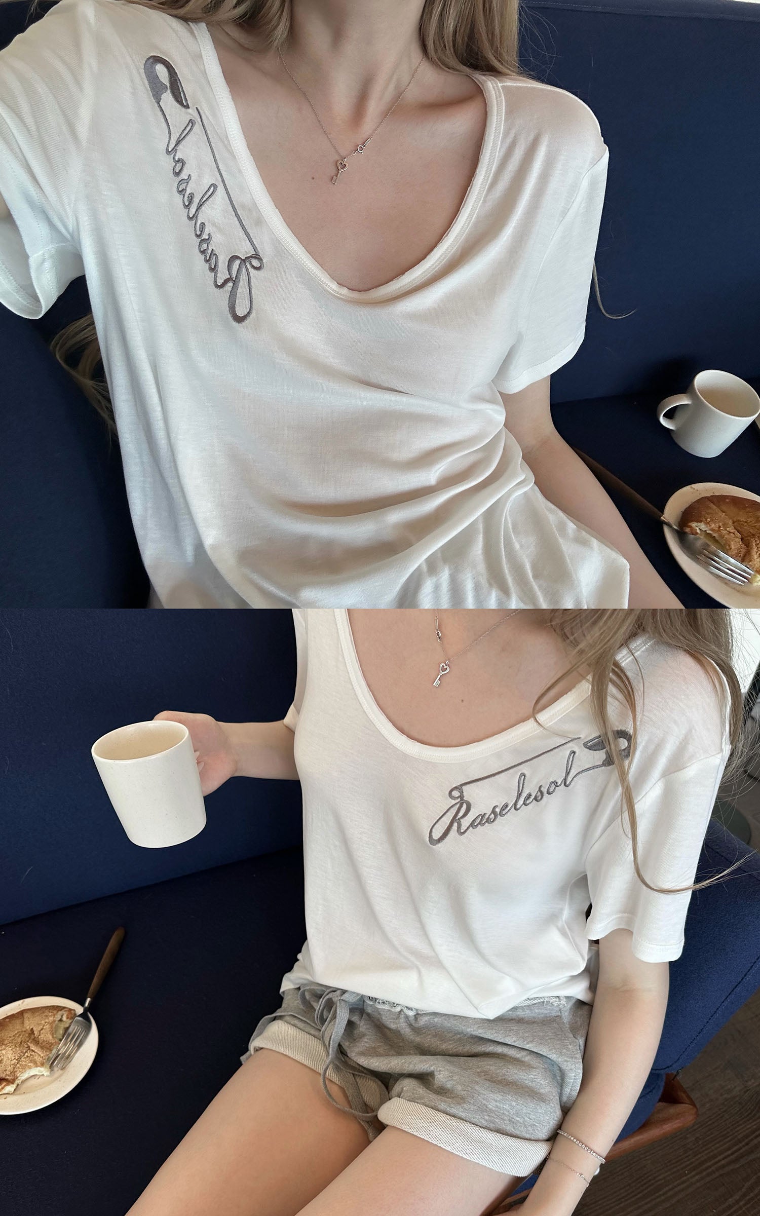 Rase le sol Safety Pin Graphic Relaxed T-Shirt &amp; Terry Shorts Set