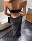 0122stepll Strapless Draped Cut-Out Maxi Dress