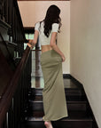 0122stepll Fitted Tee & Drawstring Maxi Skirt Set