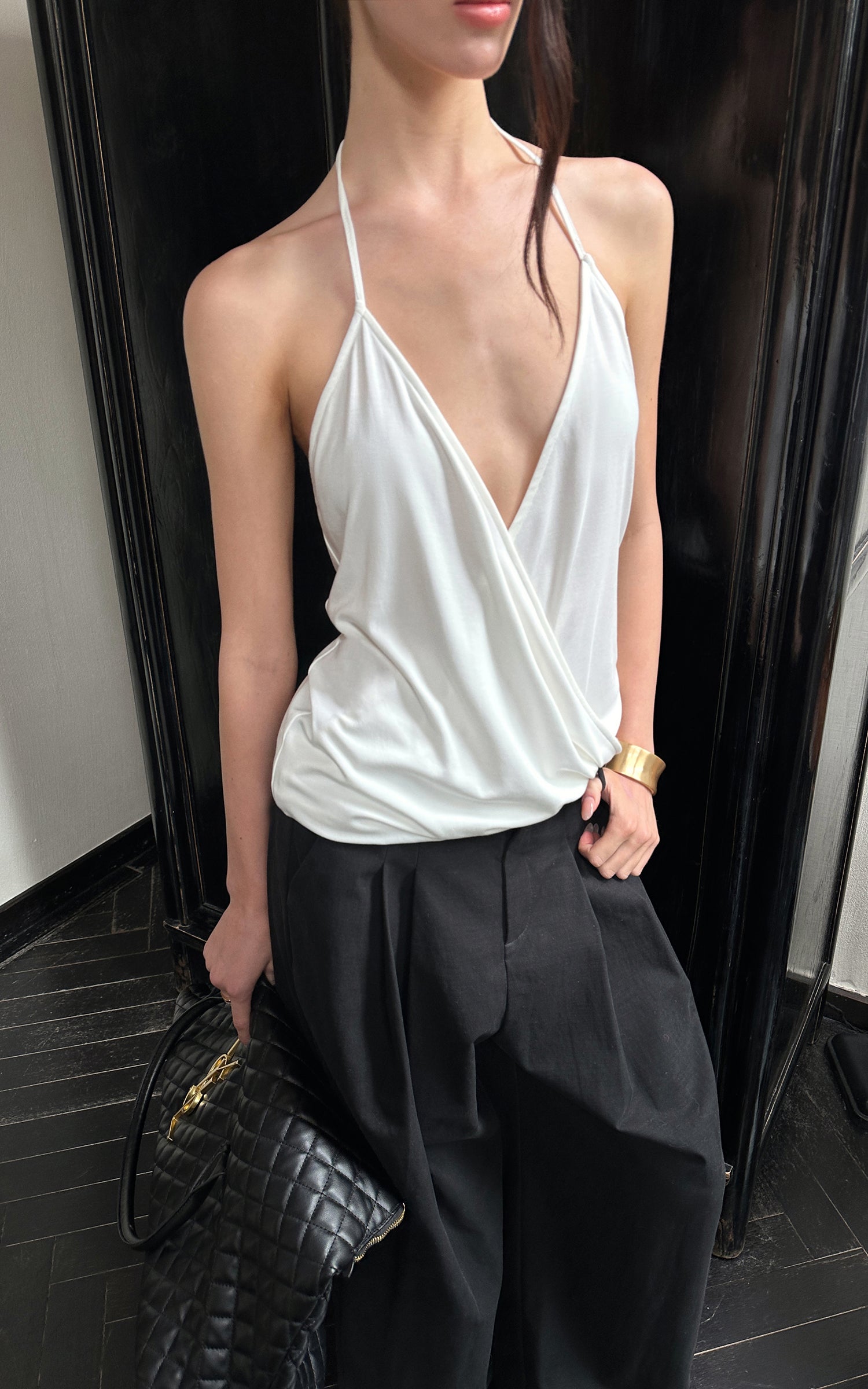 0122stepll Haut halter drapé blanc