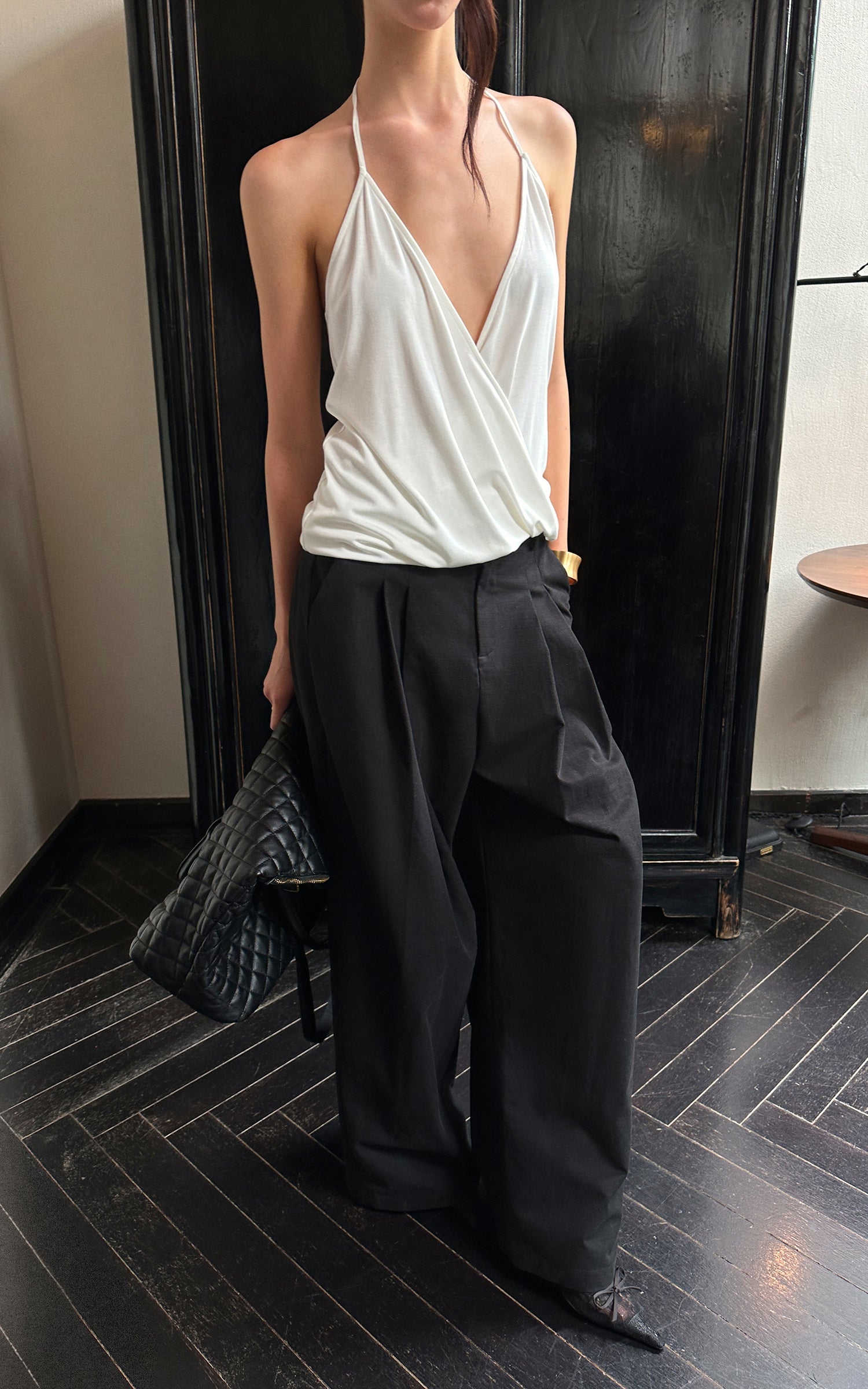 0122stepll Haut halter drapé blanc
