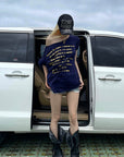 Rase le sol Navy Oversized Graphic T-Shirt with Gold Print