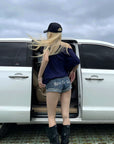 Rase le sol Rhinestone Cross Denim Shorts