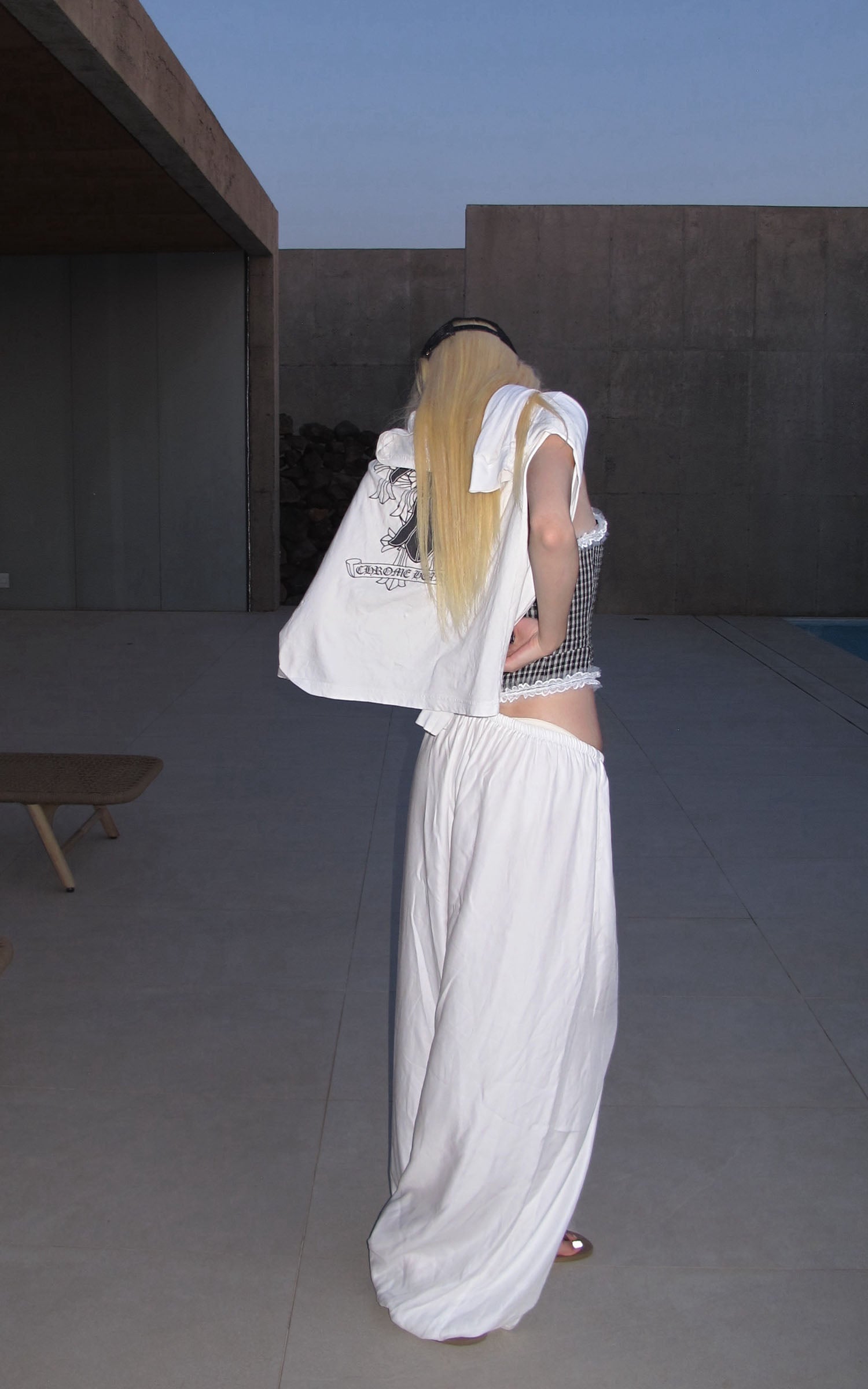 Rase le sol White Draped Wide-Leg Drawstring Pants