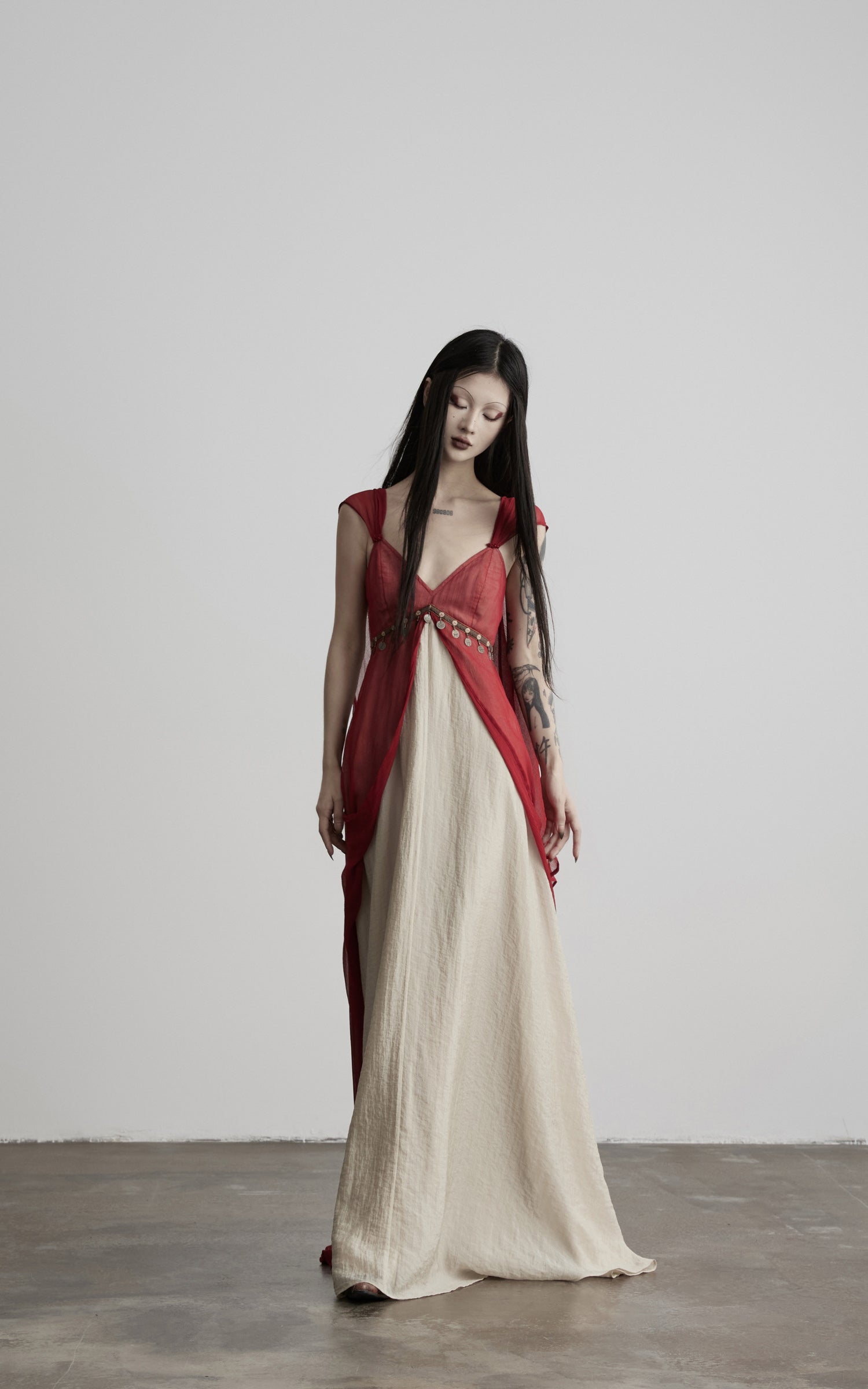 DOINDULGE V-Neck Sheer Layered Maxi Dress