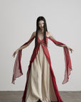DOINDULGE V-Neck Sheer Layered Maxi Dress