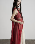 DOINDULGE V-Neck Sheer Layered Maxi Dress