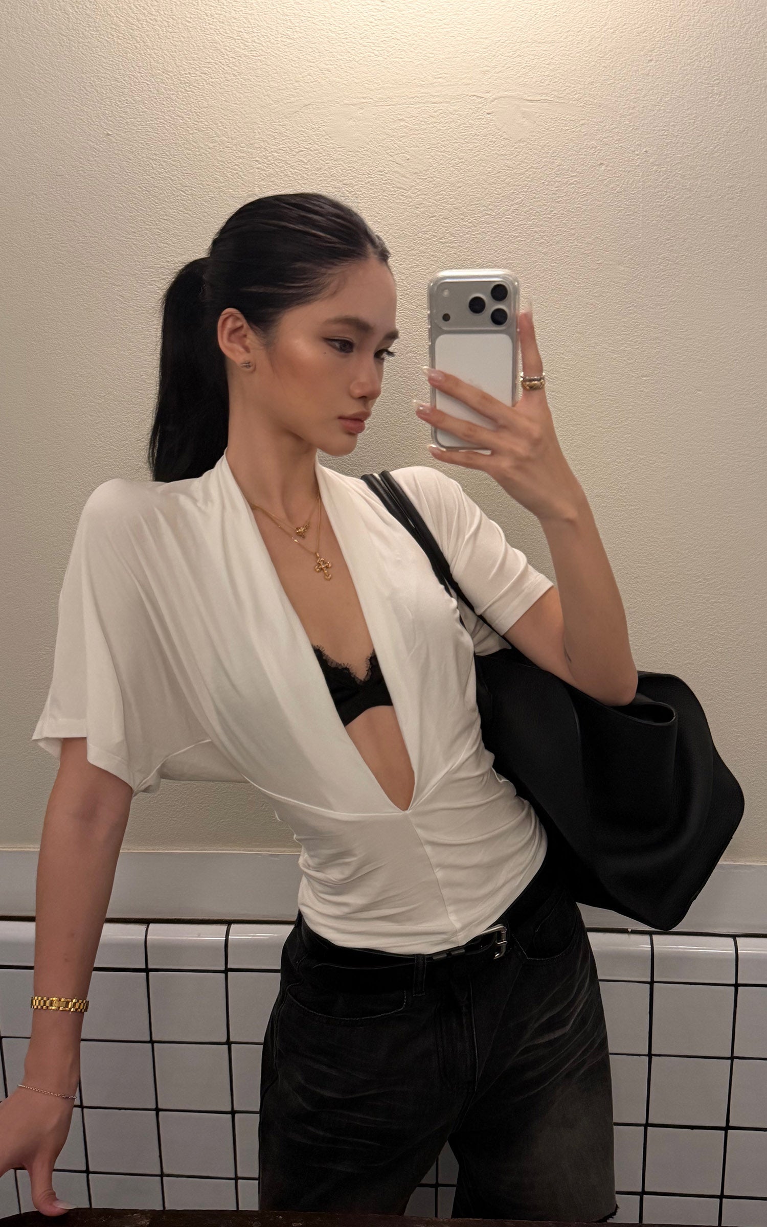 ROVENTE Draped Plunge Two-Piece T-Shirt