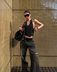 ROVENTE Distressed Washed Wide-Leg Denim Pants