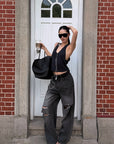 ROVENTE Distressed Washed Wide-Leg Denim Pants