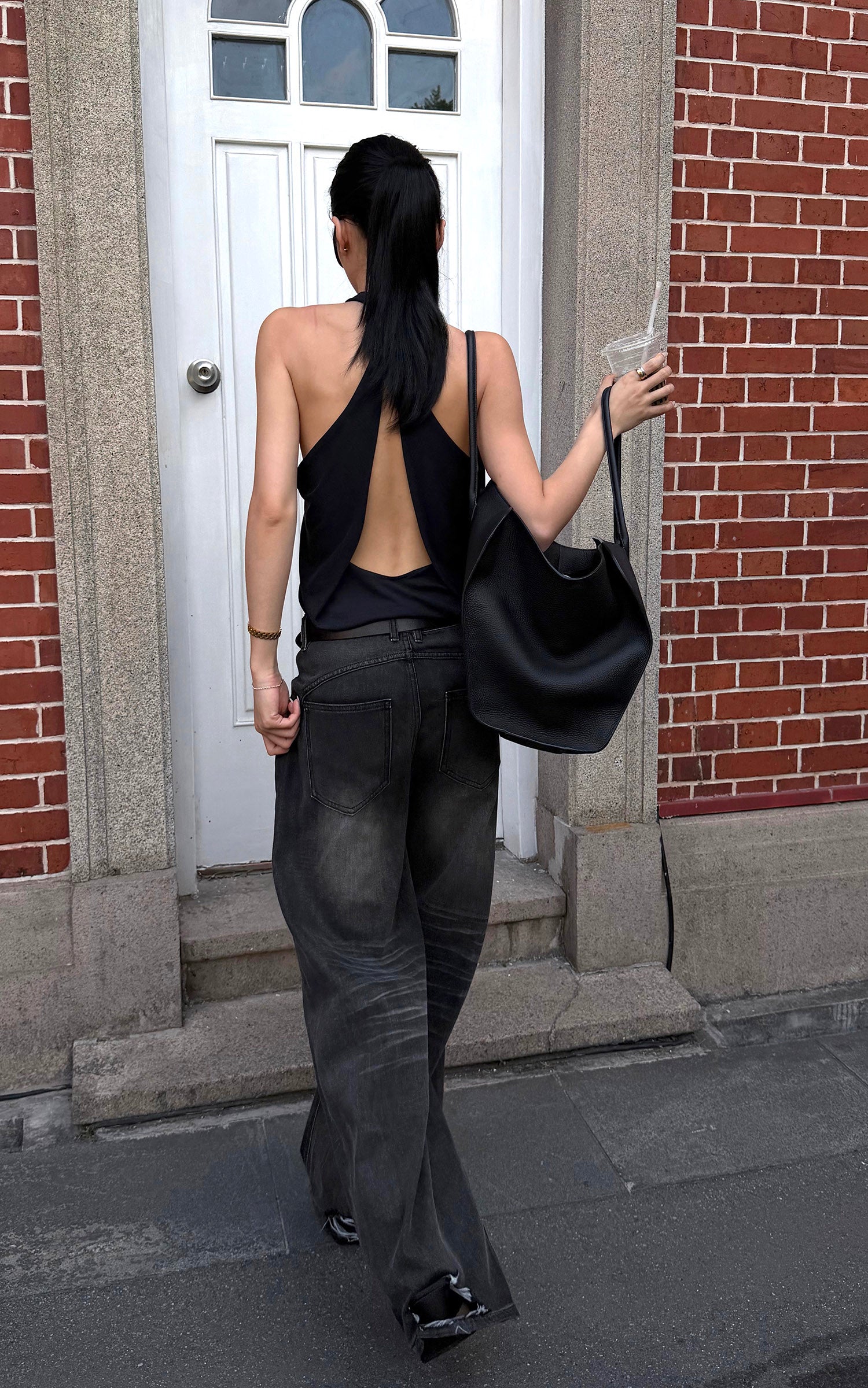 ROVENTE Distressed Washed Wide-Leg Denim Pants