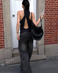 ROVENTE Distressed Washed Wide-Leg Denim Pants
